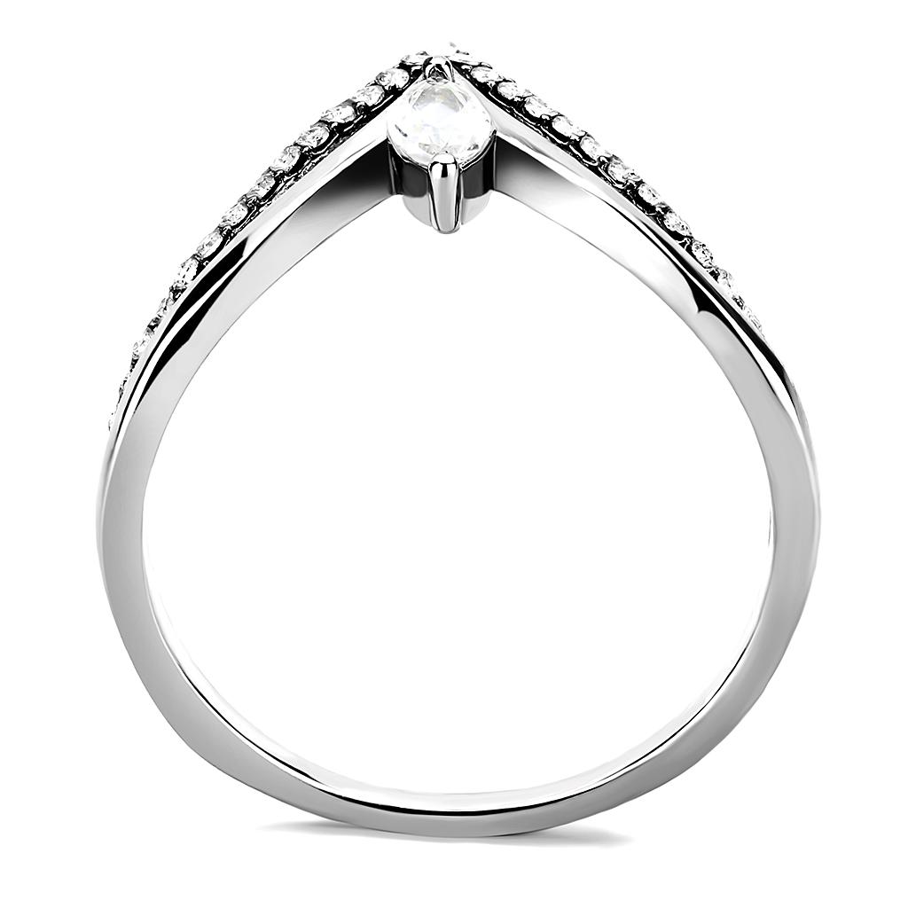 High polished (no plating) Stainless Steel Ring with AAA Grade CZ in Clear