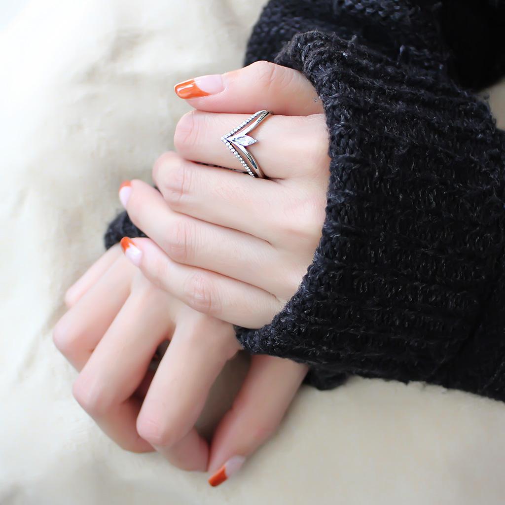 High polished (no plating) Stainless Steel Ring with AAA Grade CZ in Clear