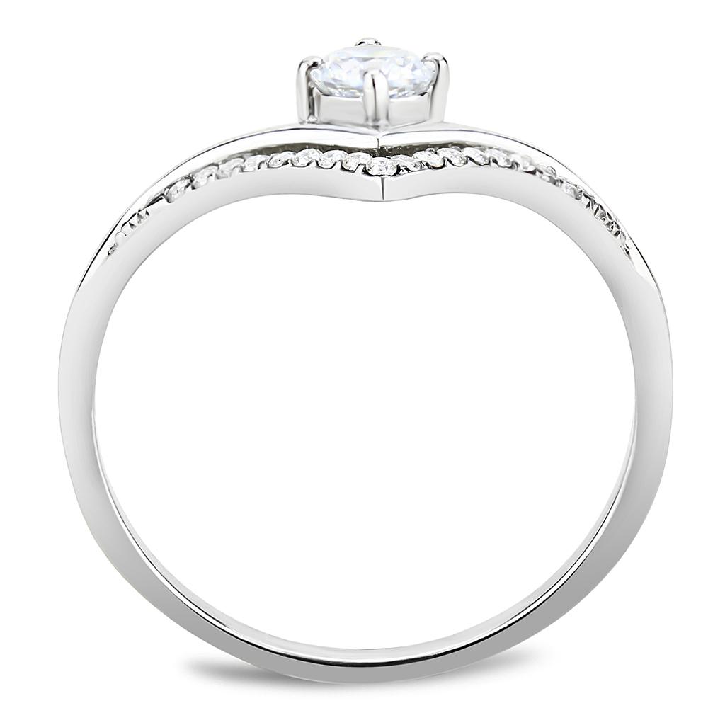 High polished (no plating) Stainless Steel Ring with AAA Grade CZ in Clear