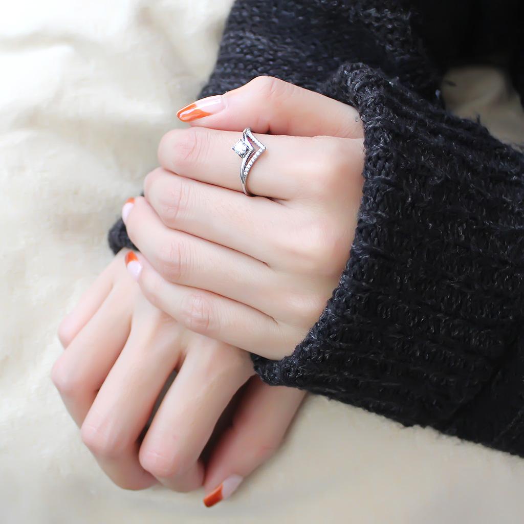 High polished (no plating) Stainless Steel Ring with AAA Grade CZ in Clear