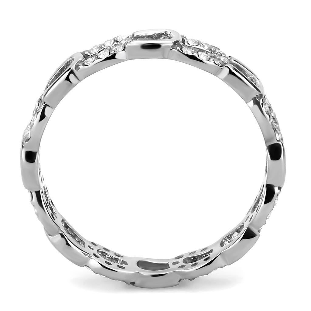 High polished (no plating) Stainless Steel Ring with AAA Grade CZ in Clear