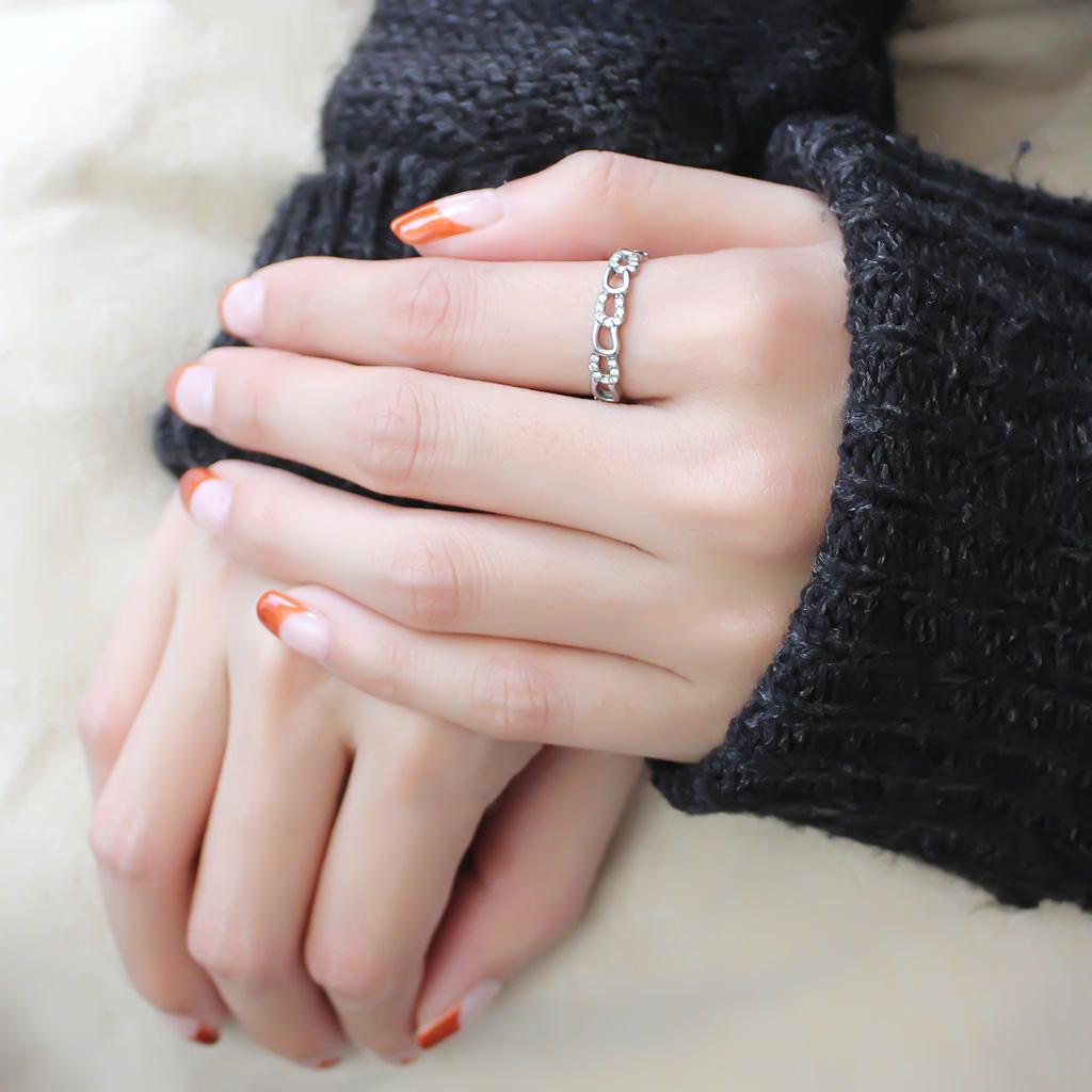 High polished (no plating) Stainless Steel Ring with AAA Grade CZ in Clear