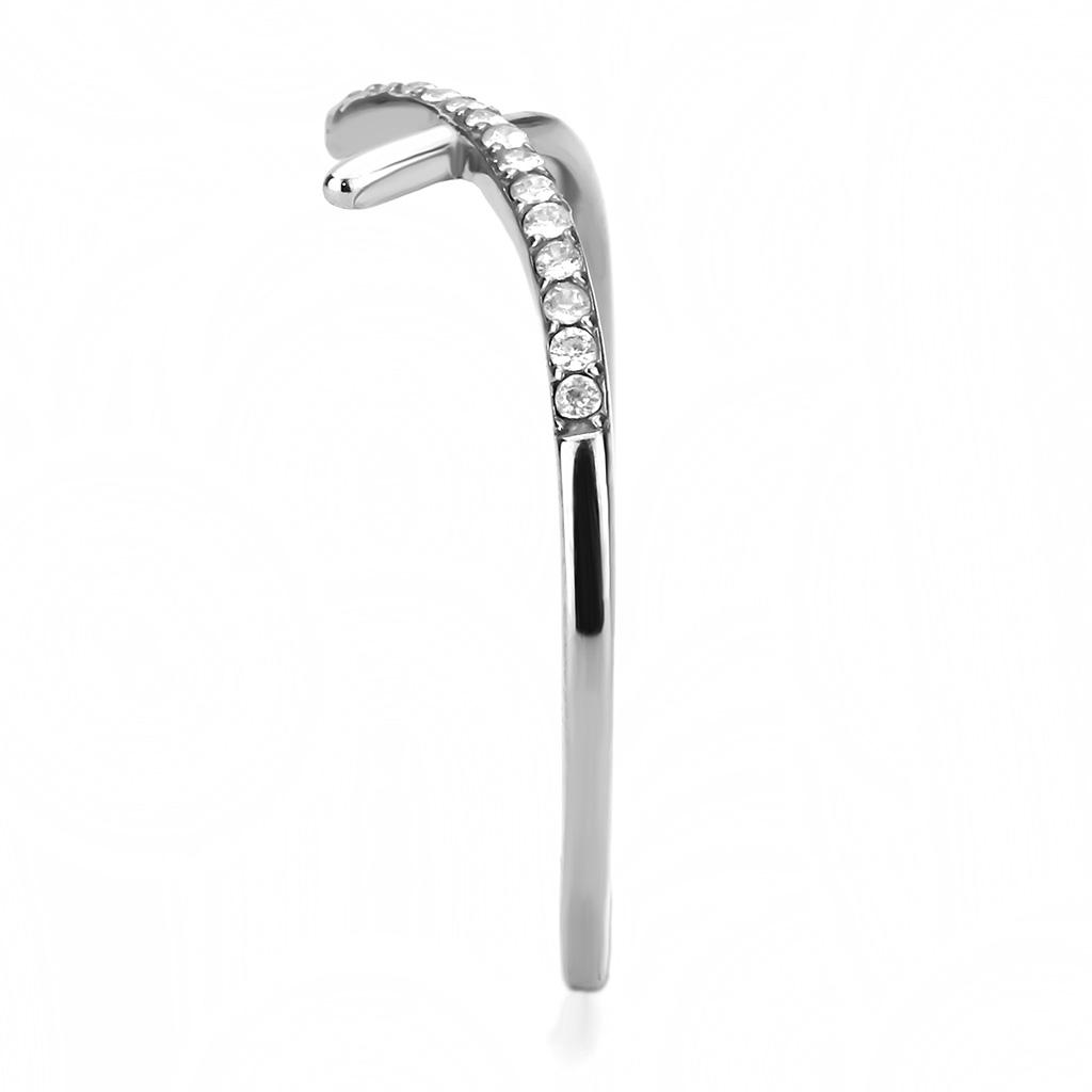 High polished (no plating) Stainless Steel Ring with AAA Grade CZ in Clear