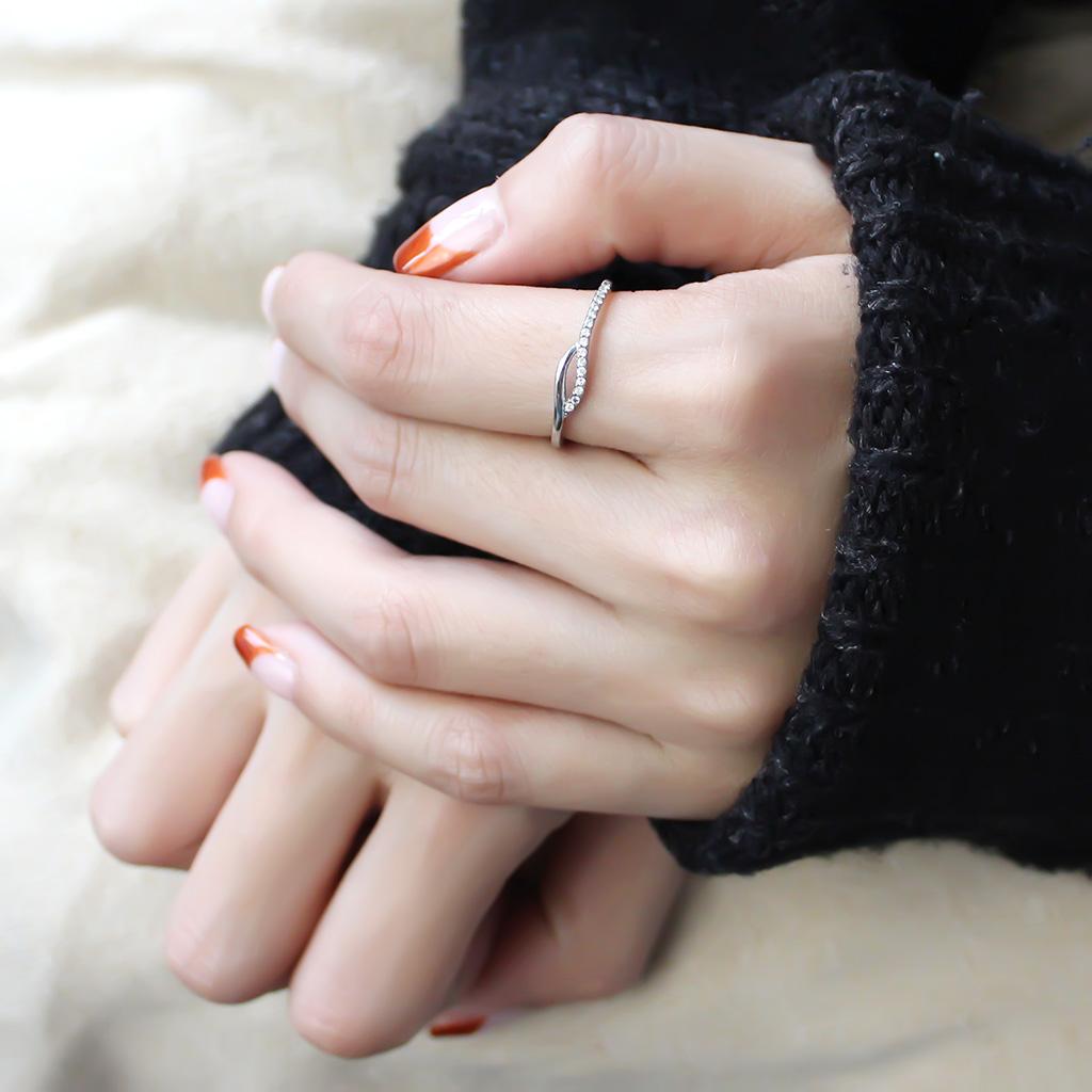 High polished (no plating) Stainless Steel Ring with AAA Grade CZ in Clear