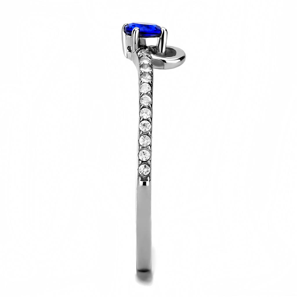 High polished (no plating) Stainless Steel Ring with AAA Grade CZ in London Blue