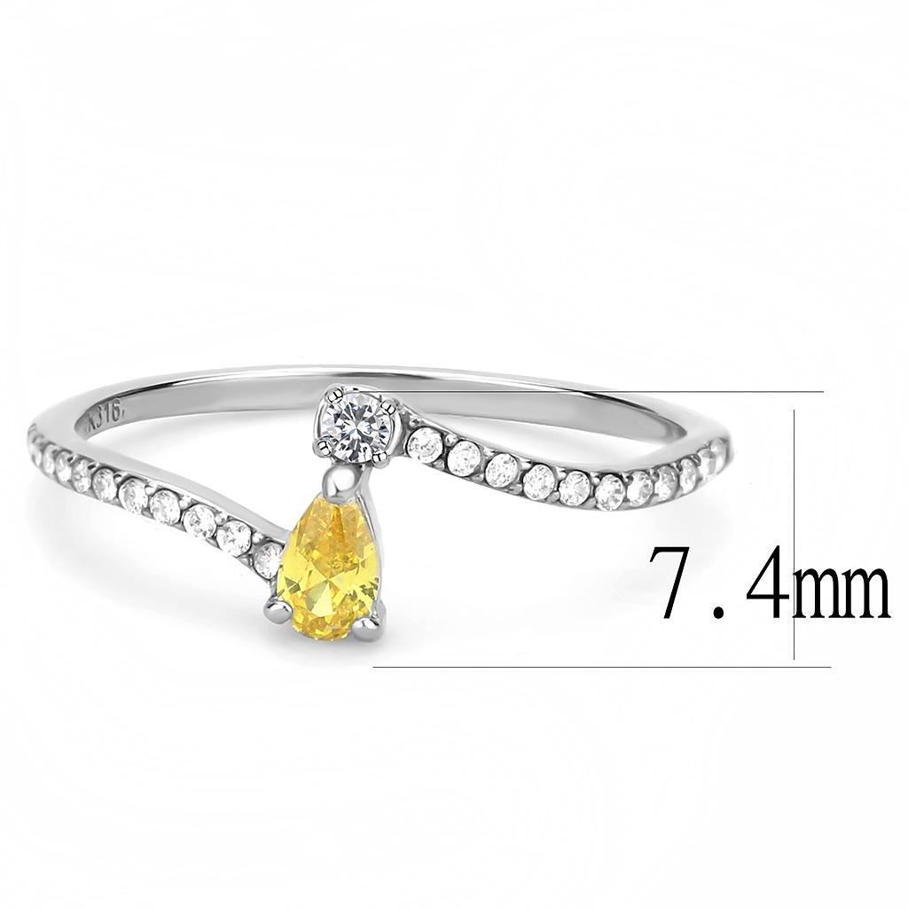 High polished (no plating) Stainless Steel Ring with AAA Grade CZ in Topaz