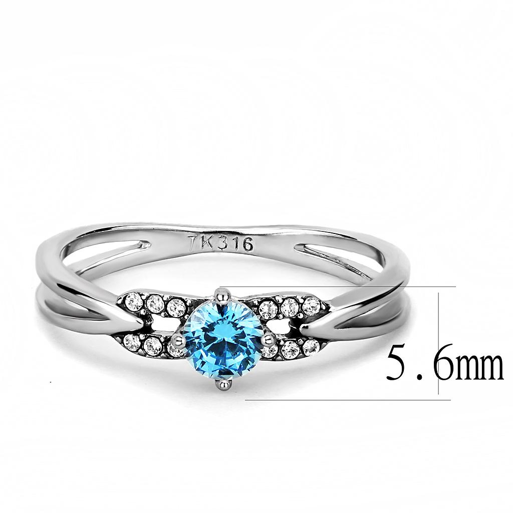 High polished (no plating) Stainless Steel Ring with AAA Grade CZ in Sea Blue