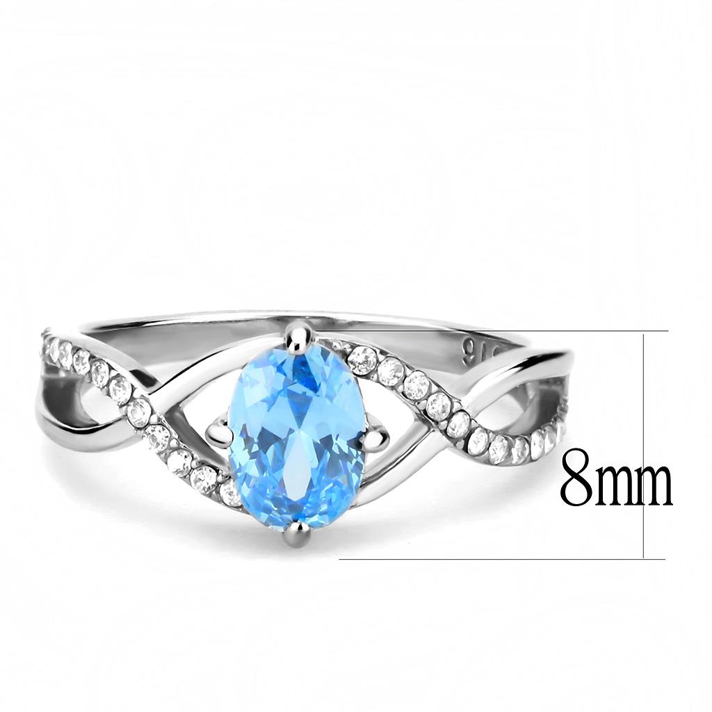 High polished (no plating) Stainless Steel Ring with AAA Grade CZ in Sea Blue
