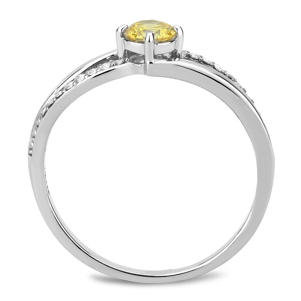 High polished (no plating) Stainless Steel Ring with AAA Grade CZ in Topaz