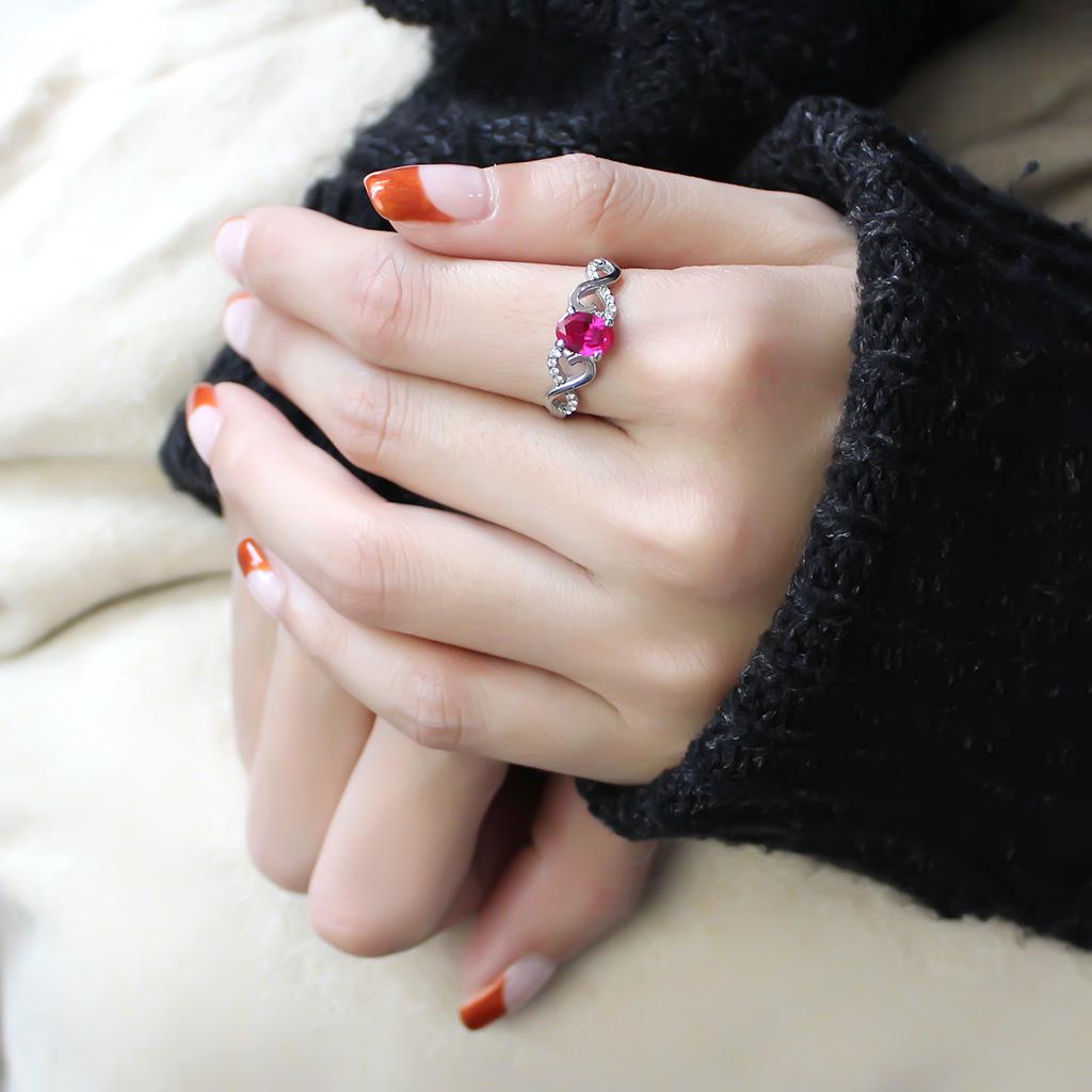 High polished (no plating) Stainless Steel Ring with AAA Grade CZ in Ruby