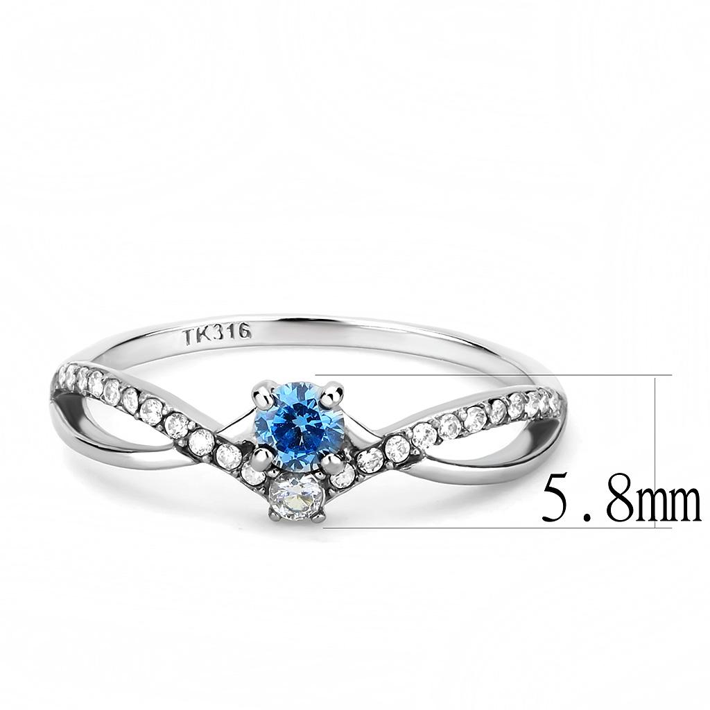 High polished (no plating) Stainless Steel Ring with AAA Grade CZ in Sea Blue