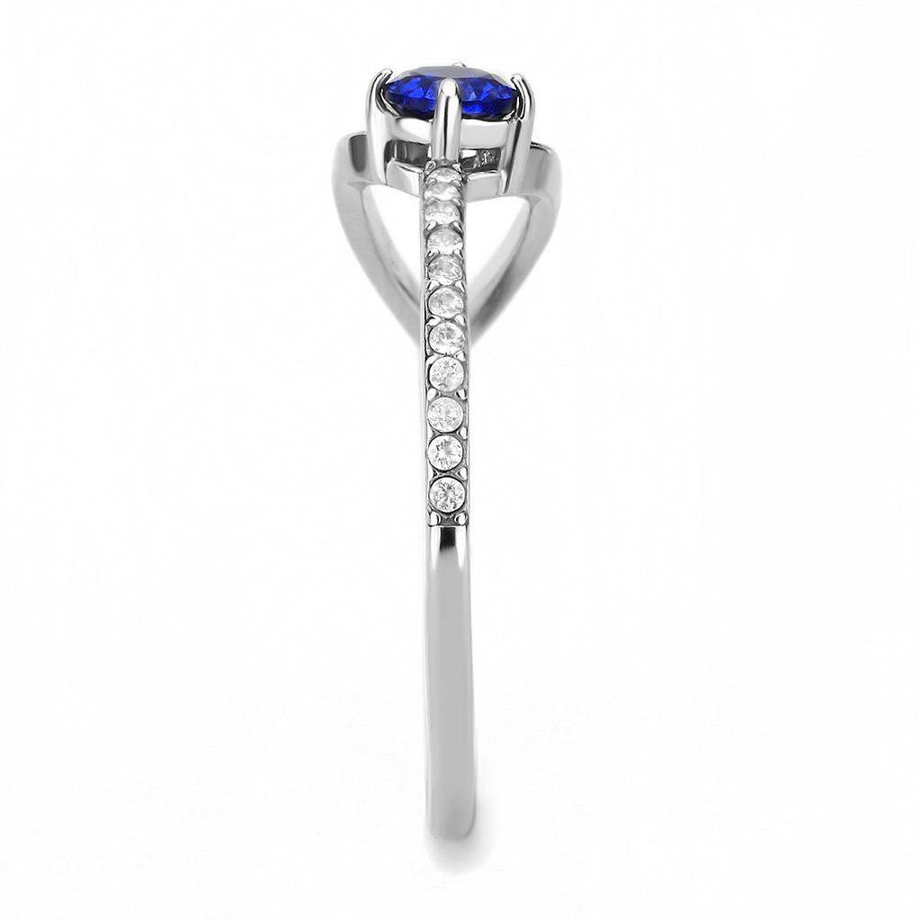 High polished (no plating) Stainless Steel Ring with AAA Grade CZ in London Blue