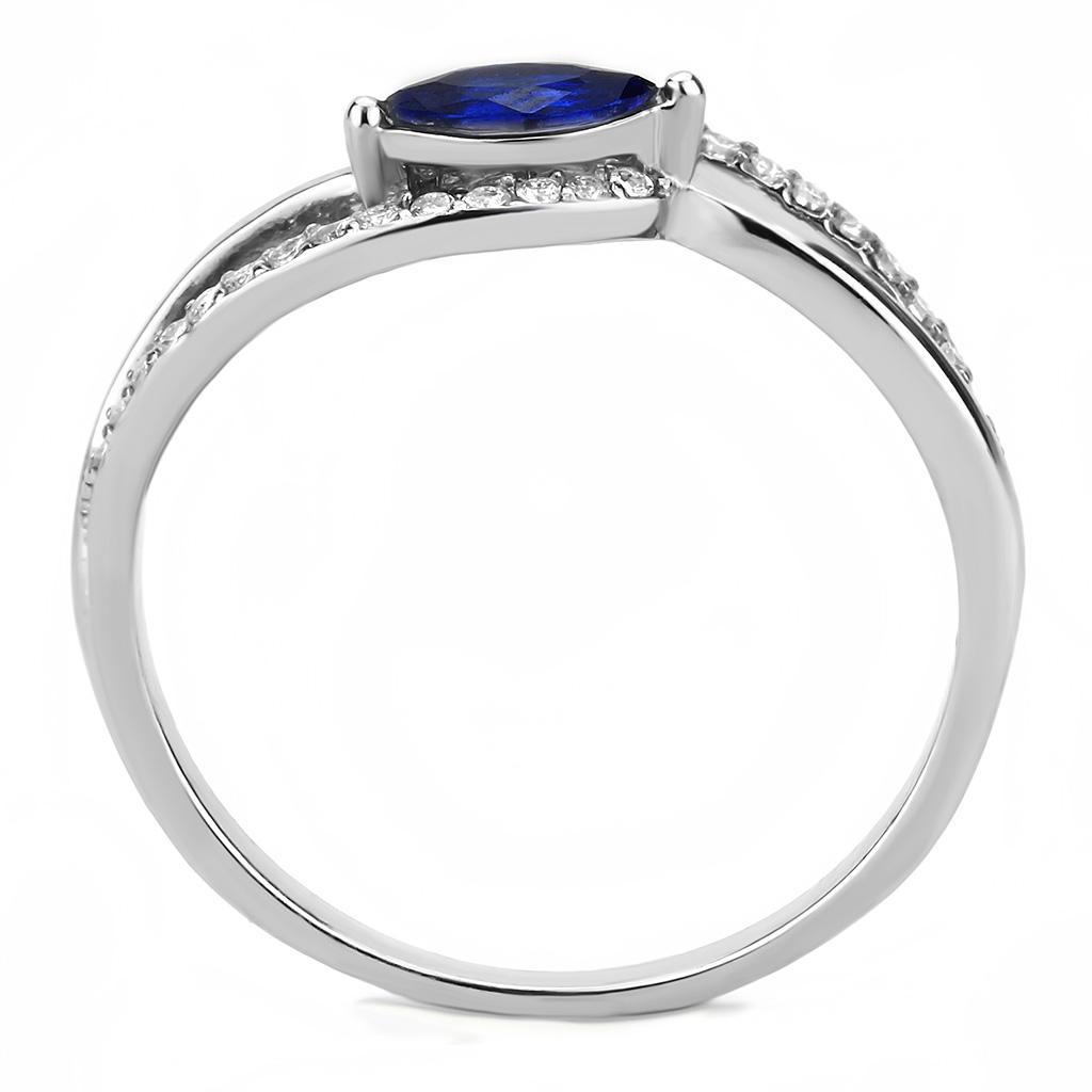 High polished (no plating) Stainless Steel Ring with AAA Grade CZ in London Blue