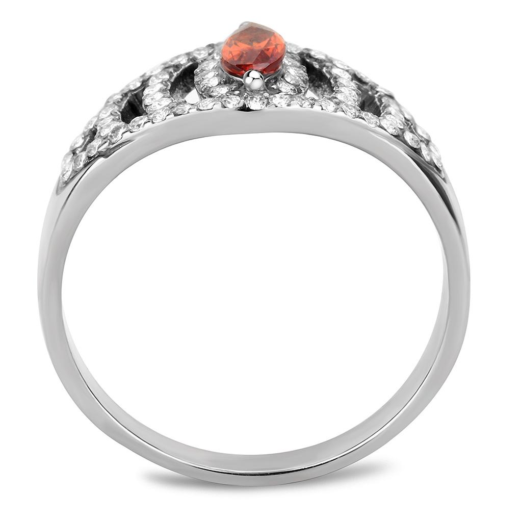 High polished (no plating) Stainless Steel Ring with AAA Grade CZ in Orange