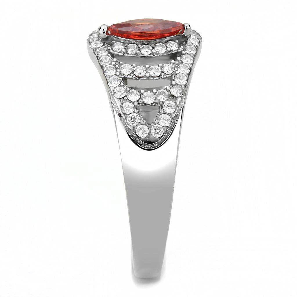 High polished (no plating) Stainless Steel Ring with AAA Grade CZ in Orange