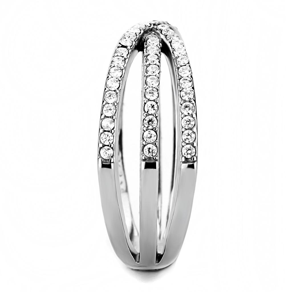 High polished (no plating) Stainless Steel Ring with AAA Grade CZ in Clear