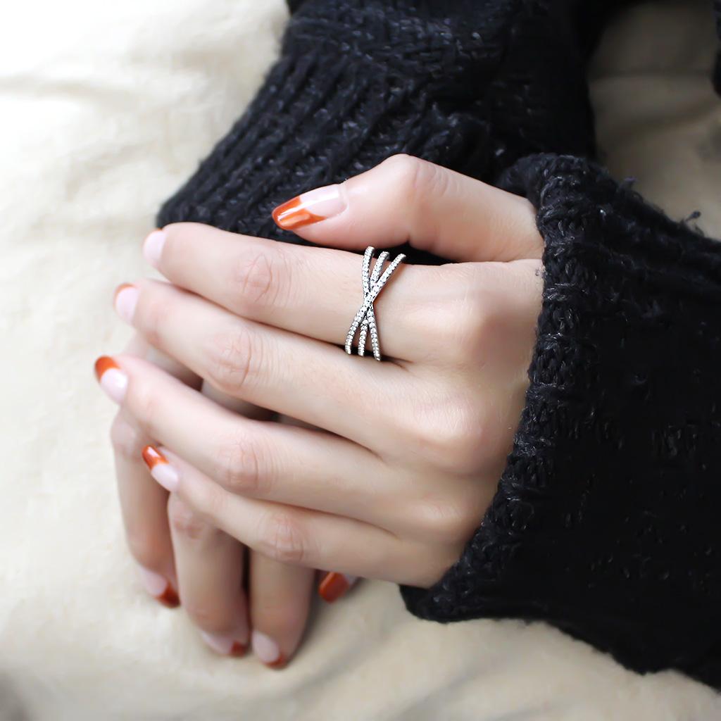 High polished (no plating) Stainless Steel Ring with AAA Grade CZ in Clear