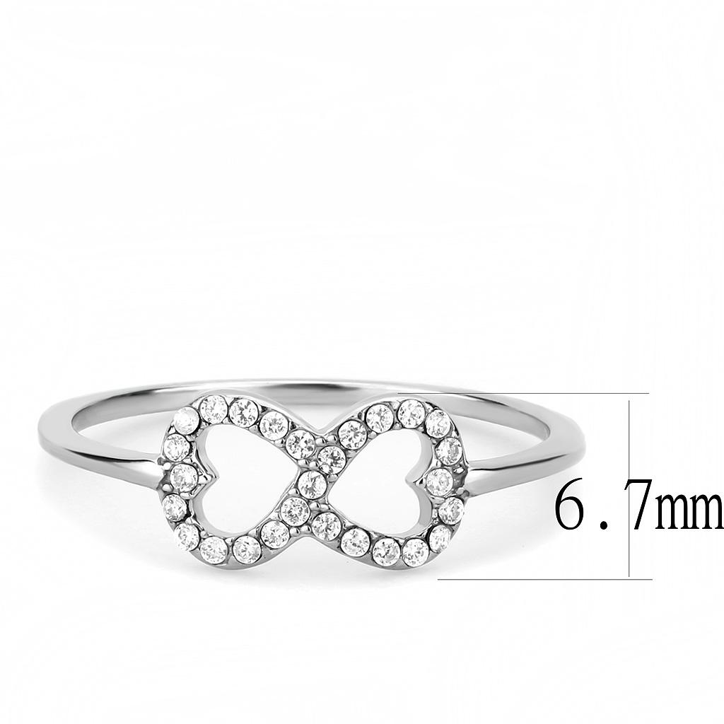 High polished (no plating) Stainless Steel Ring with AAA Grade CZ in Clear