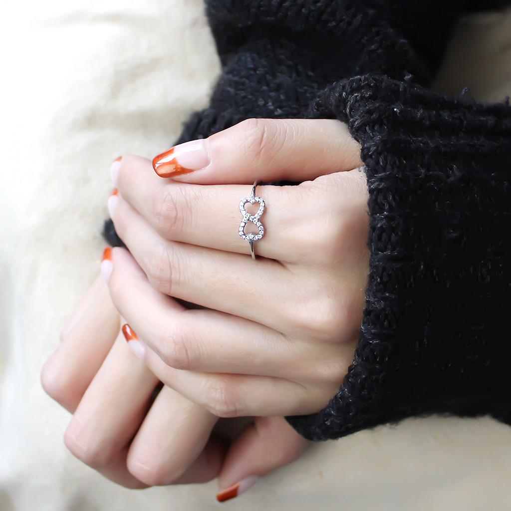 High polished (no plating) Stainless Steel Ring with AAA Grade CZ in Clear