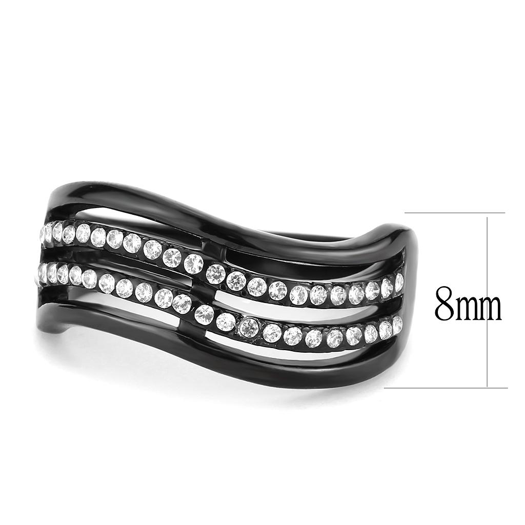 IP Black(Ion Plating) Stainless Steel Ring with AAA Grade CZ in Clear