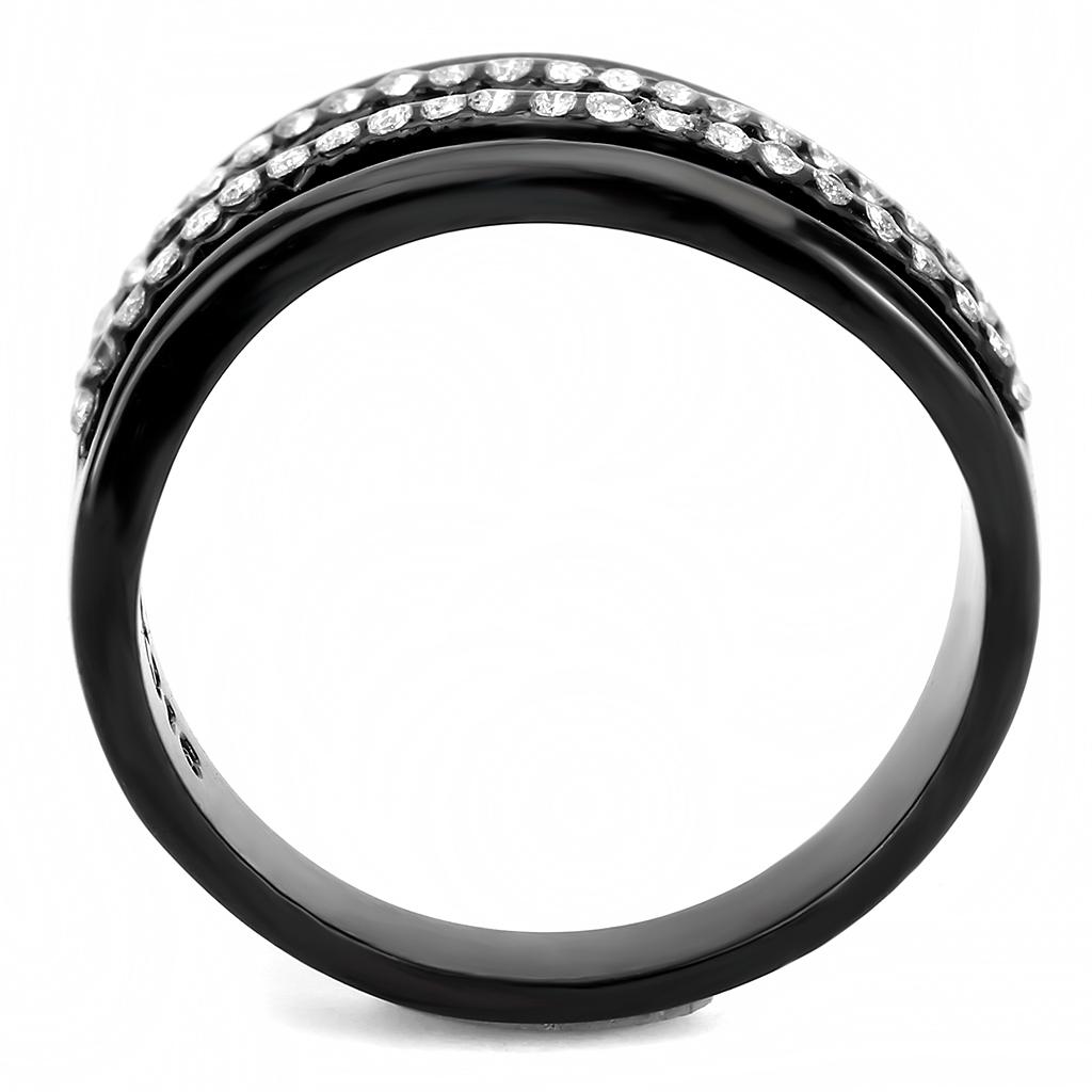 IP Black(Ion Plating) Stainless Steel Ring with AAA Grade CZ in Clear