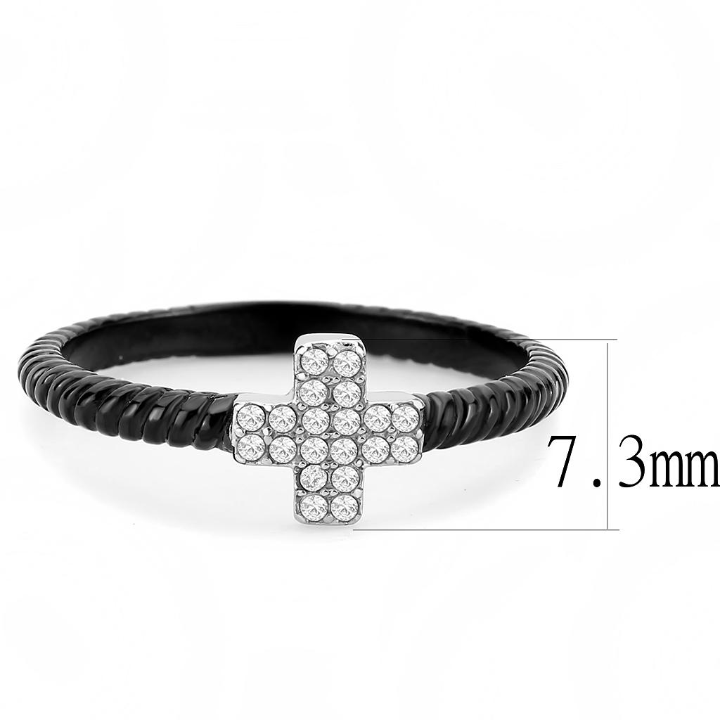 Two-Tone IP Black (Ion Plating) Stainless Steel Ring with AAA Grade CZ in Clear