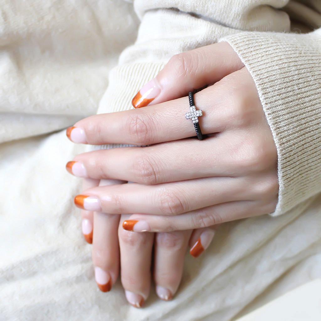 Two-Tone IP Black (Ion Plating) Stainless Steel Ring with AAA Grade CZ in Clear