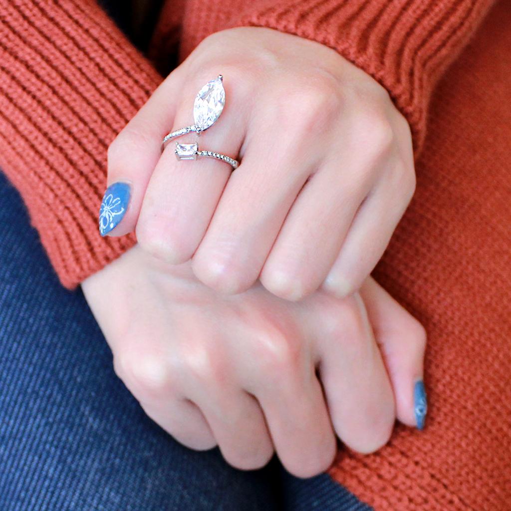 High polished (no plating) Stainless Steel Ring with AAA Grade CZ in Clear