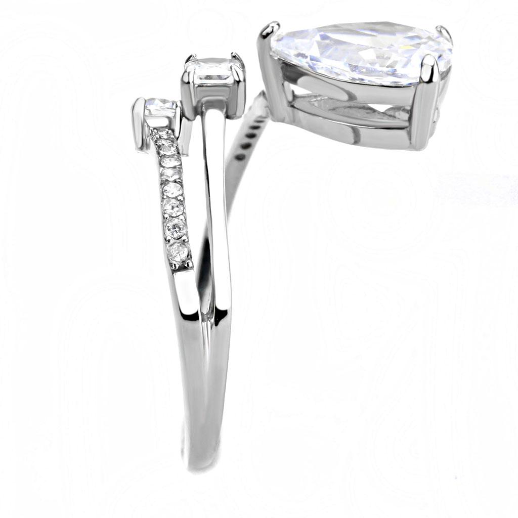 High polished (no plating) Stainless Steel Ring with AAA Grade CZ in Clear