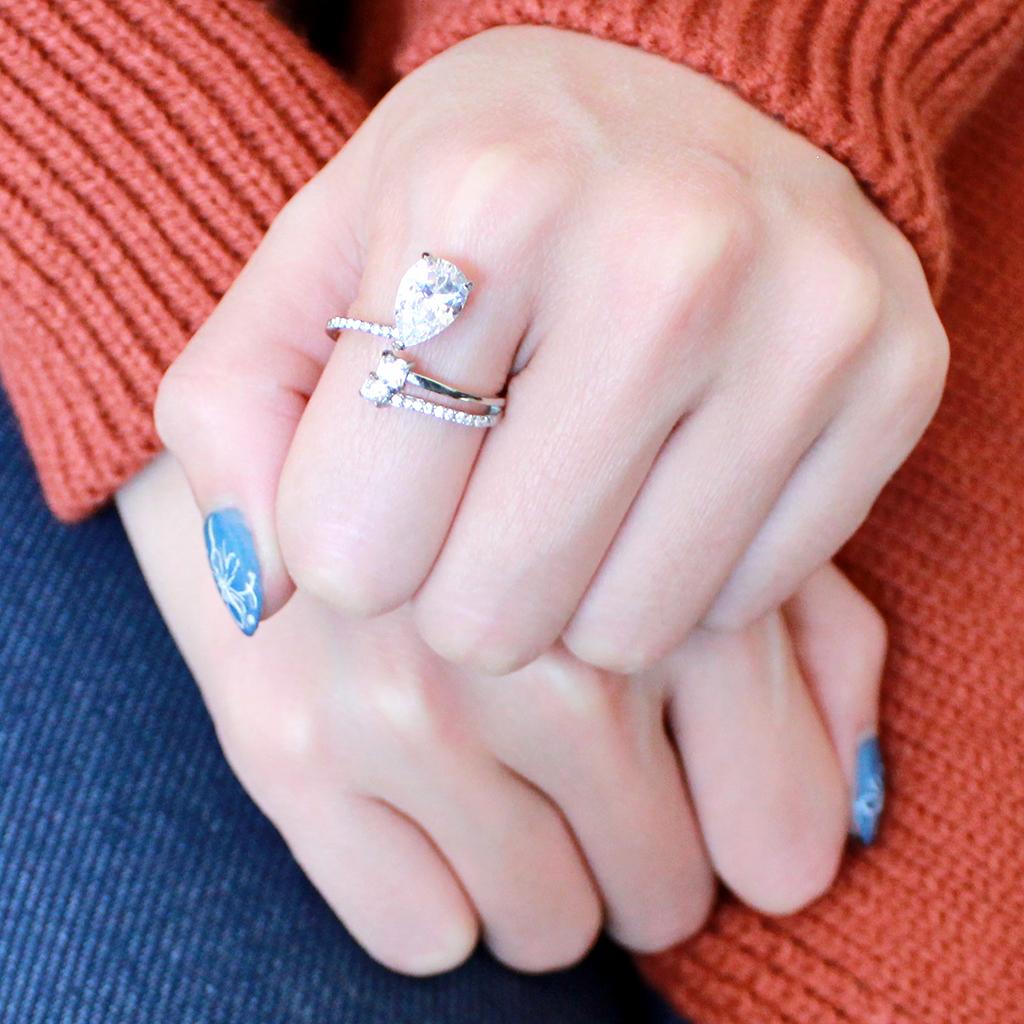 High polished (no plating) Stainless Steel Ring with AAA Grade CZ in Clear