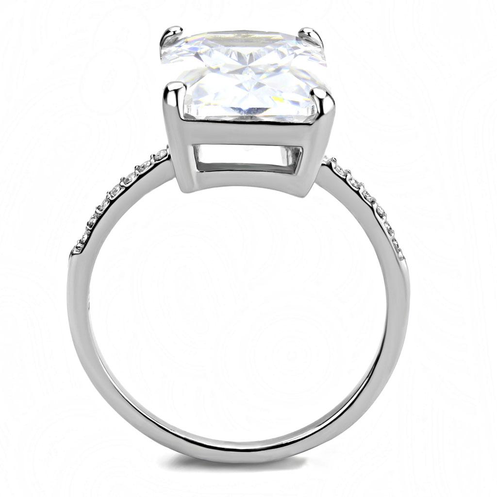 High polished (no plating) Stainless Steel Ring with AAA Grade CZ in Clear