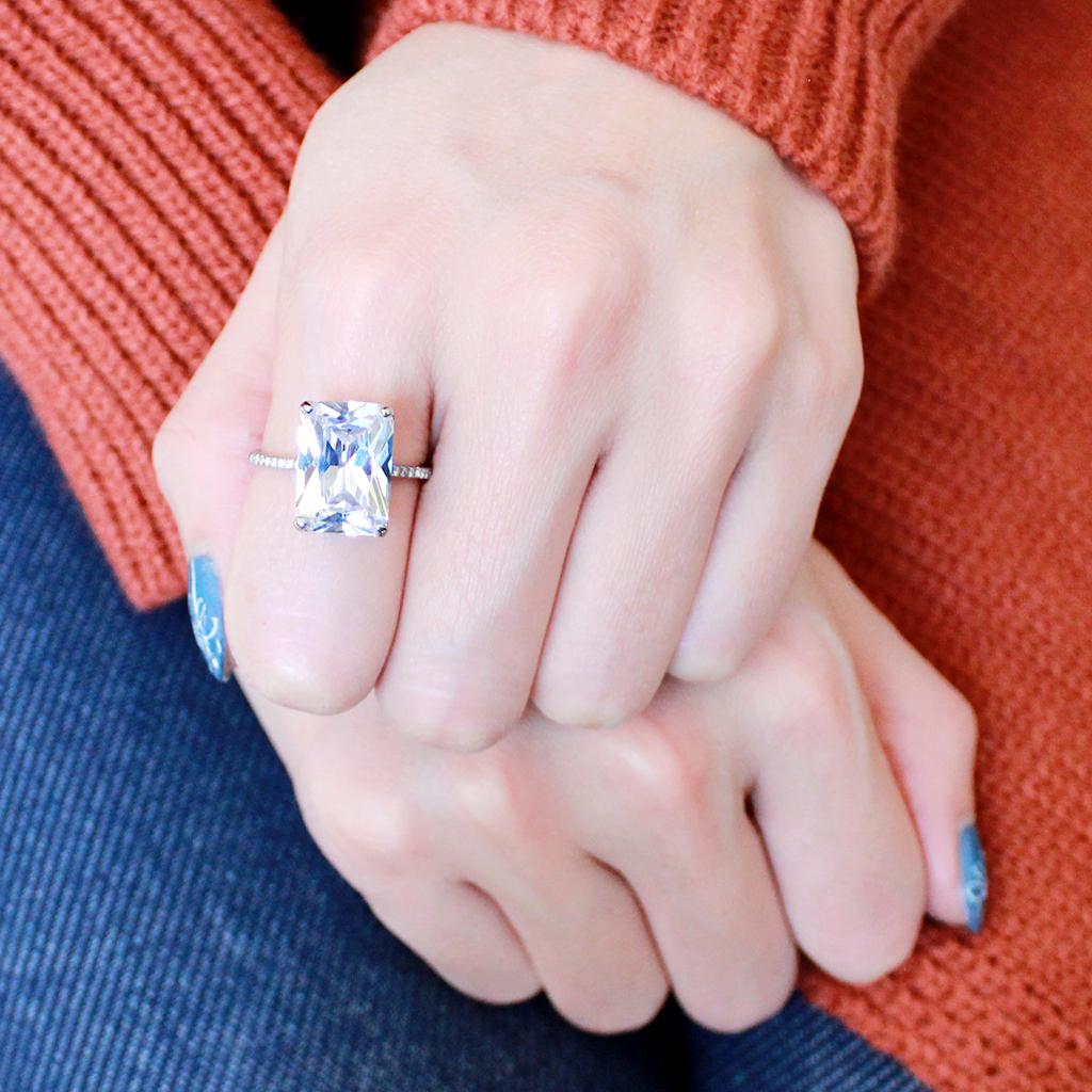 High polished (no plating) Stainless Steel Ring with AAA Grade CZ in Clear