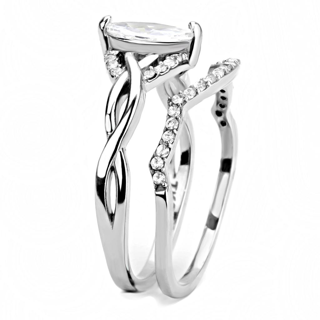 High polished (no plating) Stainless Steel Ring with AAA Grade CZ in Clear