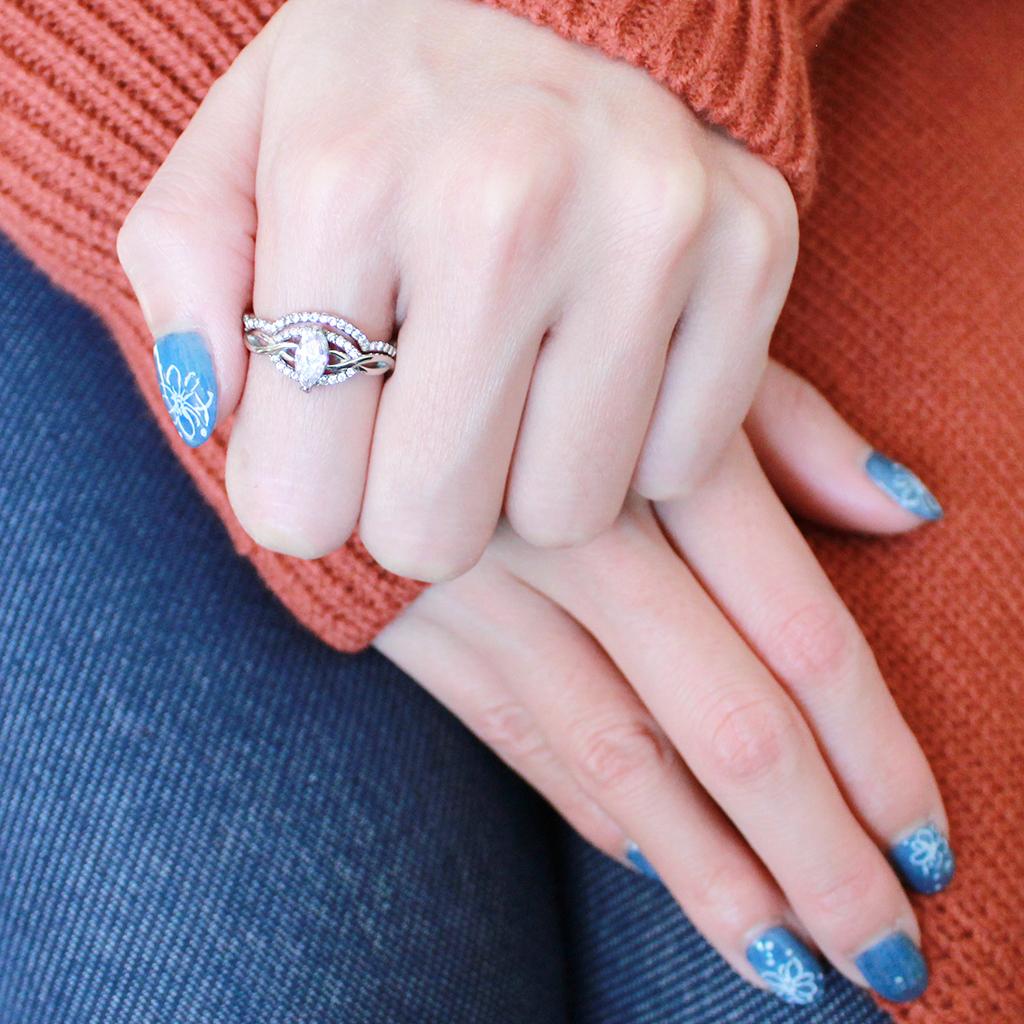 High polished (no plating) Stainless Steel Ring with AAA Grade CZ in Clear