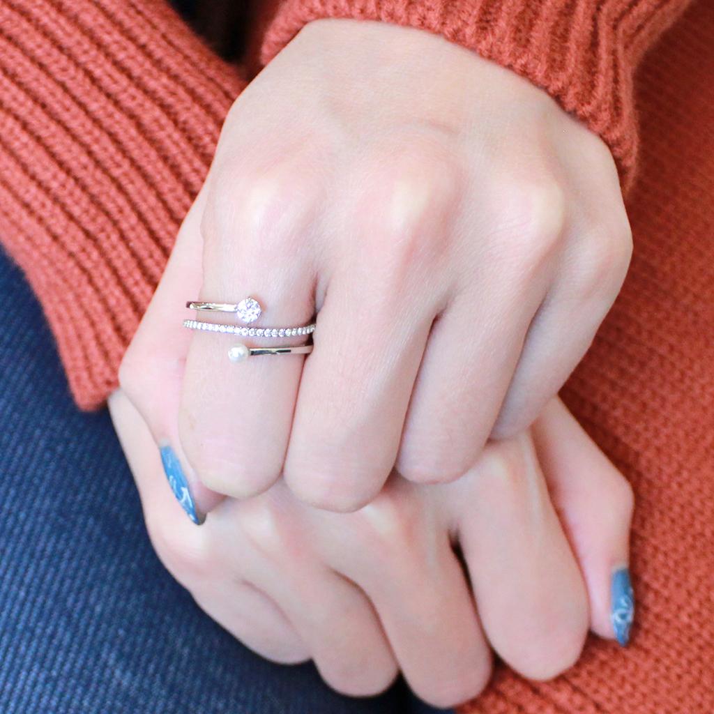 High polished (no plating) Stainless Steel Ring with AAA Grade CZ in Clear