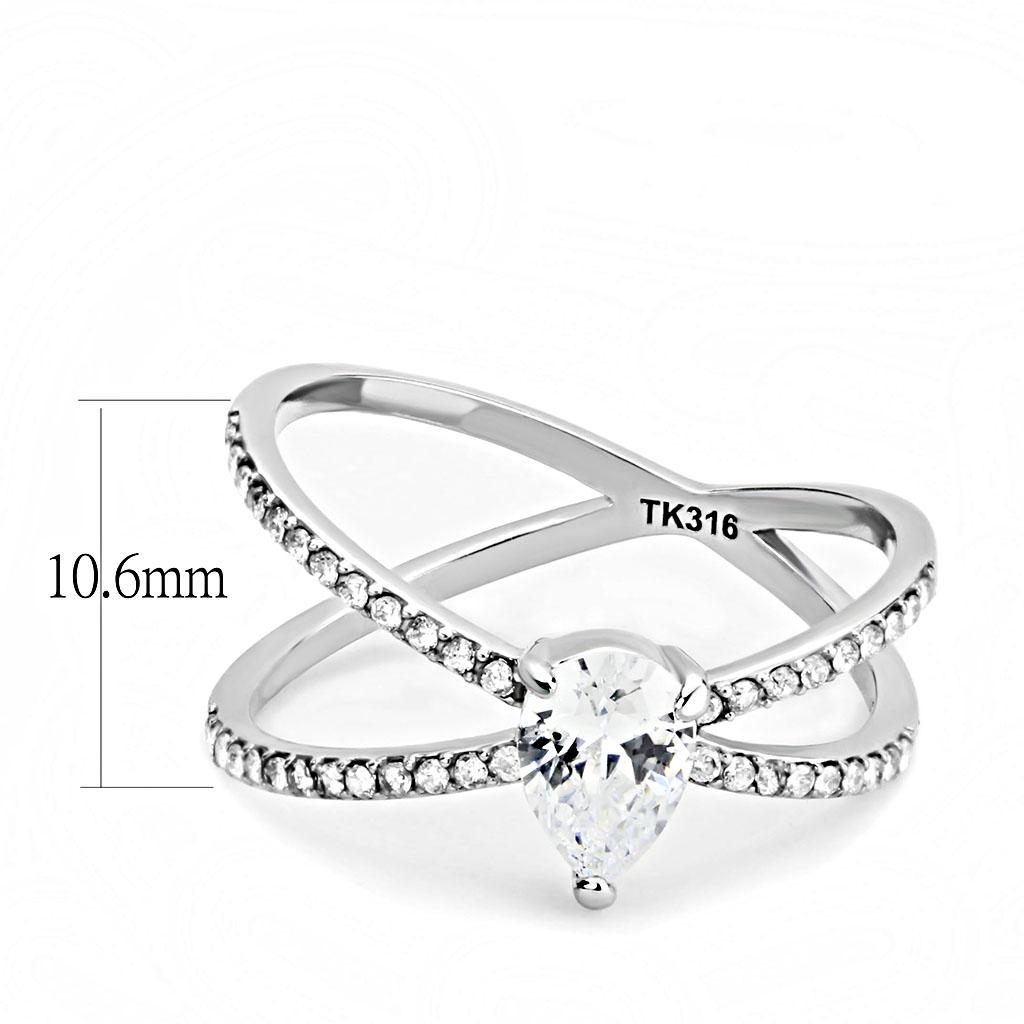 High polished (no plating) Stainless Steel Ring with AAA Grade CZ in Clear