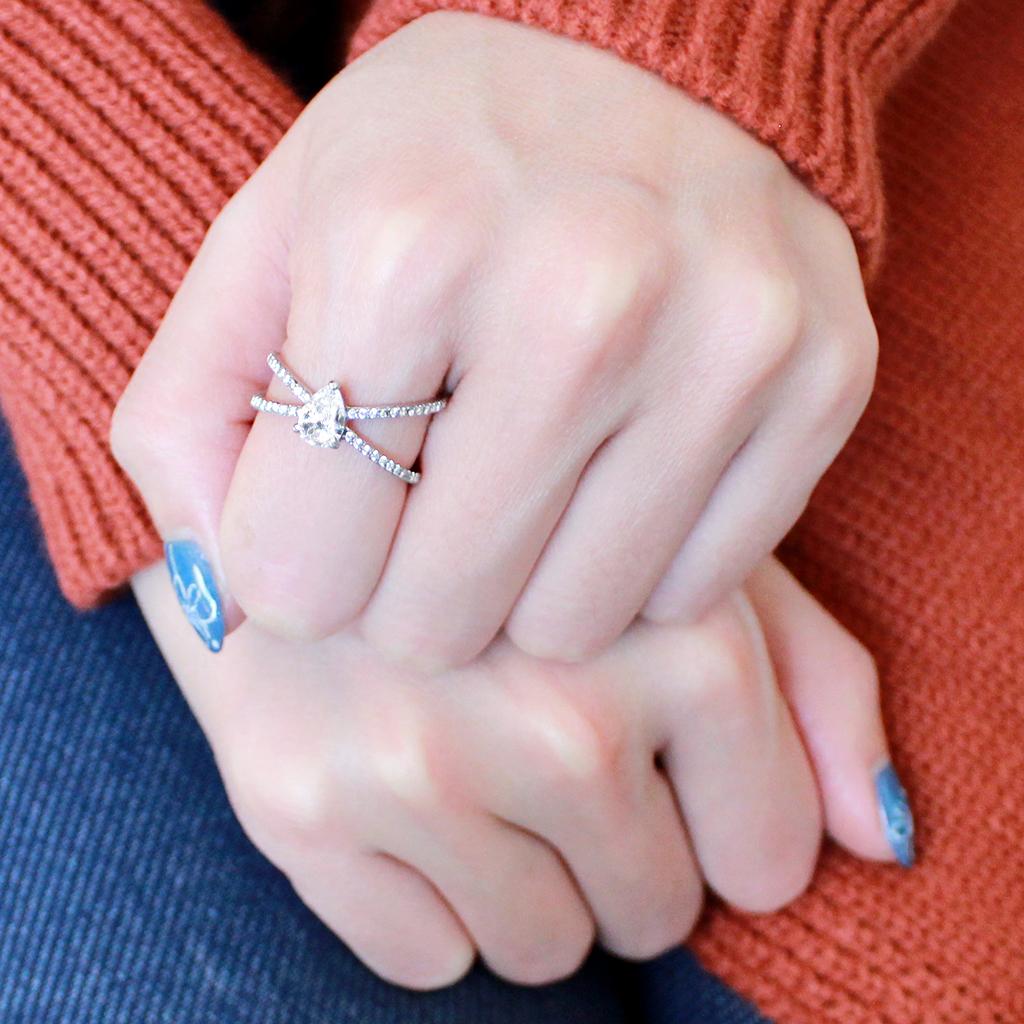 High polished (no plating) Stainless Steel Ring with AAA Grade CZ in Clear