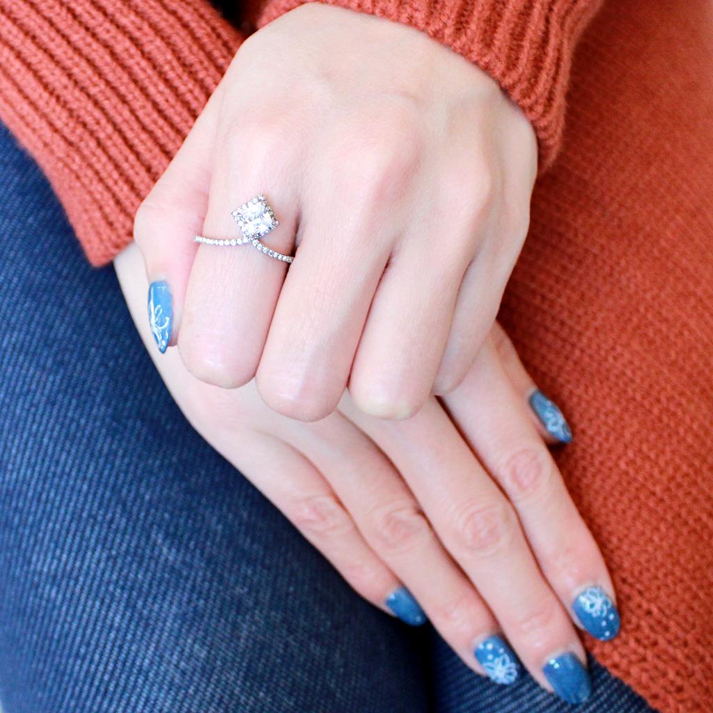 High polished (no plating) Stainless Steel Ring with AAA Grade CZ in Clear