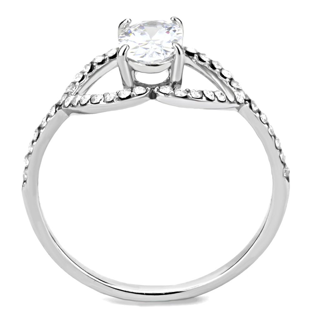 High polished (no plating) Stainless Steel Ring with AAA Grade CZ in Clear