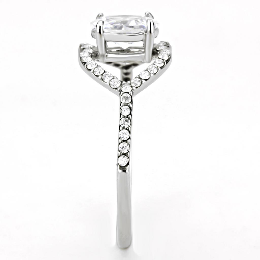 High polished (no plating) Stainless Steel Ring with AAA Grade CZ in Clear