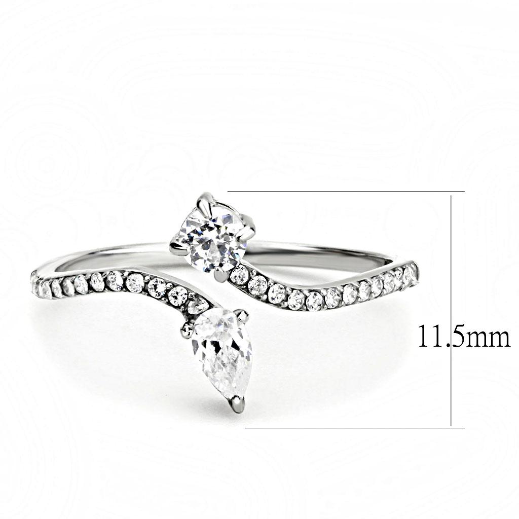 High polished (no plating) Stainless Steel Ring with AAA Grade CZ in Clear
