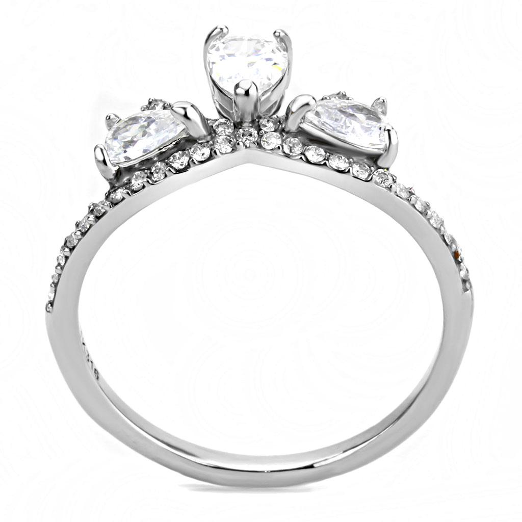 High polished (no plating) Stainless Steel Ring with AAA Grade CZ in Clear