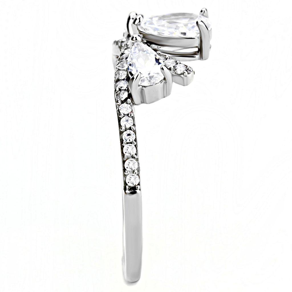 High polished (no plating) Stainless Steel Ring with AAA Grade CZ in Clear