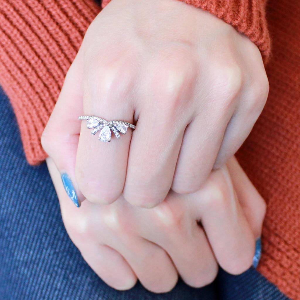 High polished (no plating) Stainless Steel Ring with AAA Grade CZ in Clear