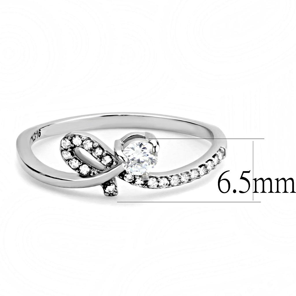 High polished (no plating) Stainless Steel Ring with AAA Grade CZ in Clear