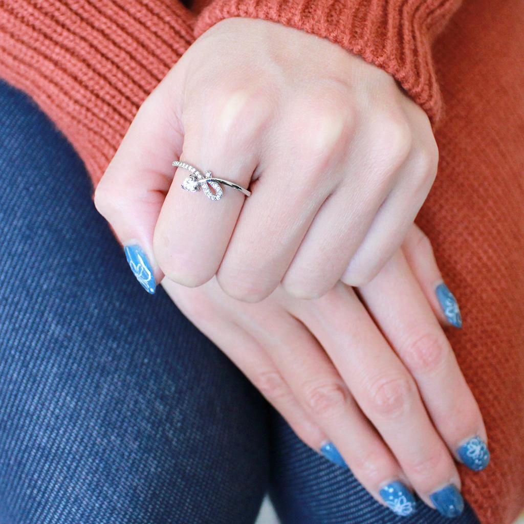 High polished (no plating) Stainless Steel Ring with AAA Grade CZ in Clear