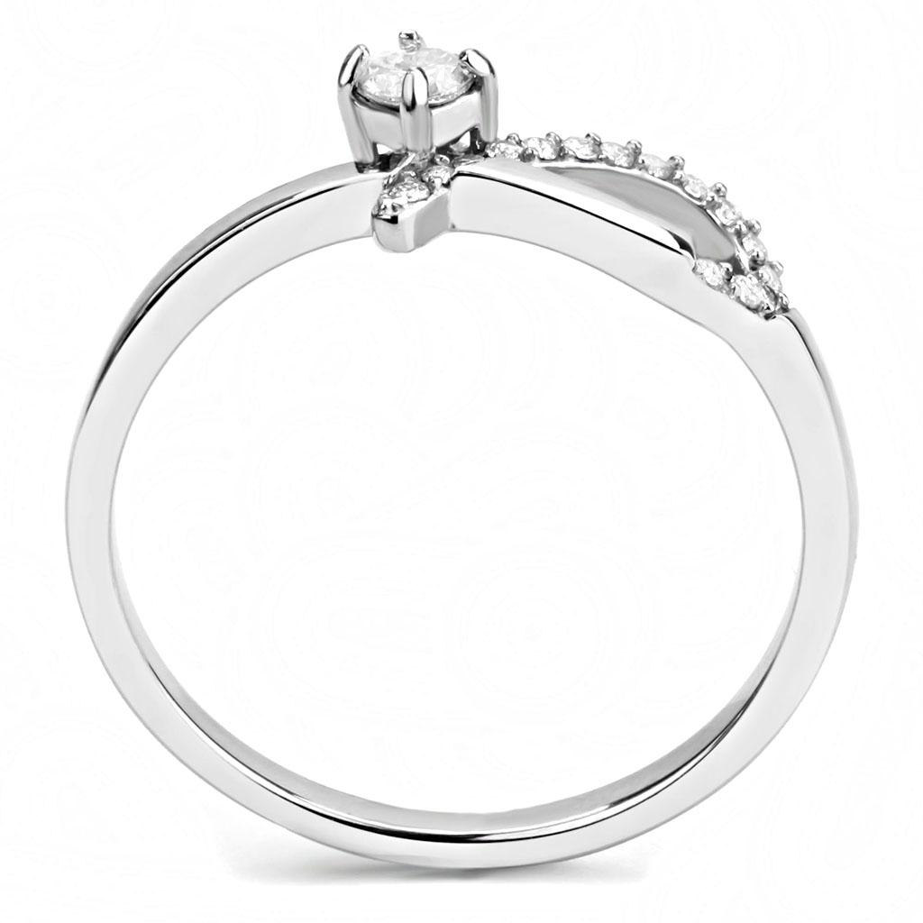 High polished (no plating) Stainless Steel Ring with AAA Grade CZ in Clear