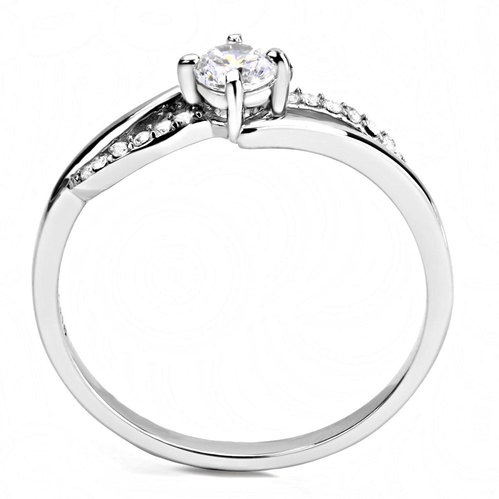 High polished (no plating) Stainless Steel Ring with AAA Grade CZ in Clear