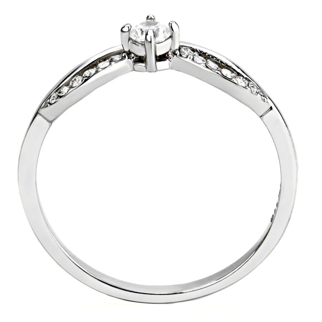 High polished (no plating) Stainless Steel Ring with AAA Grade CZ in Clear