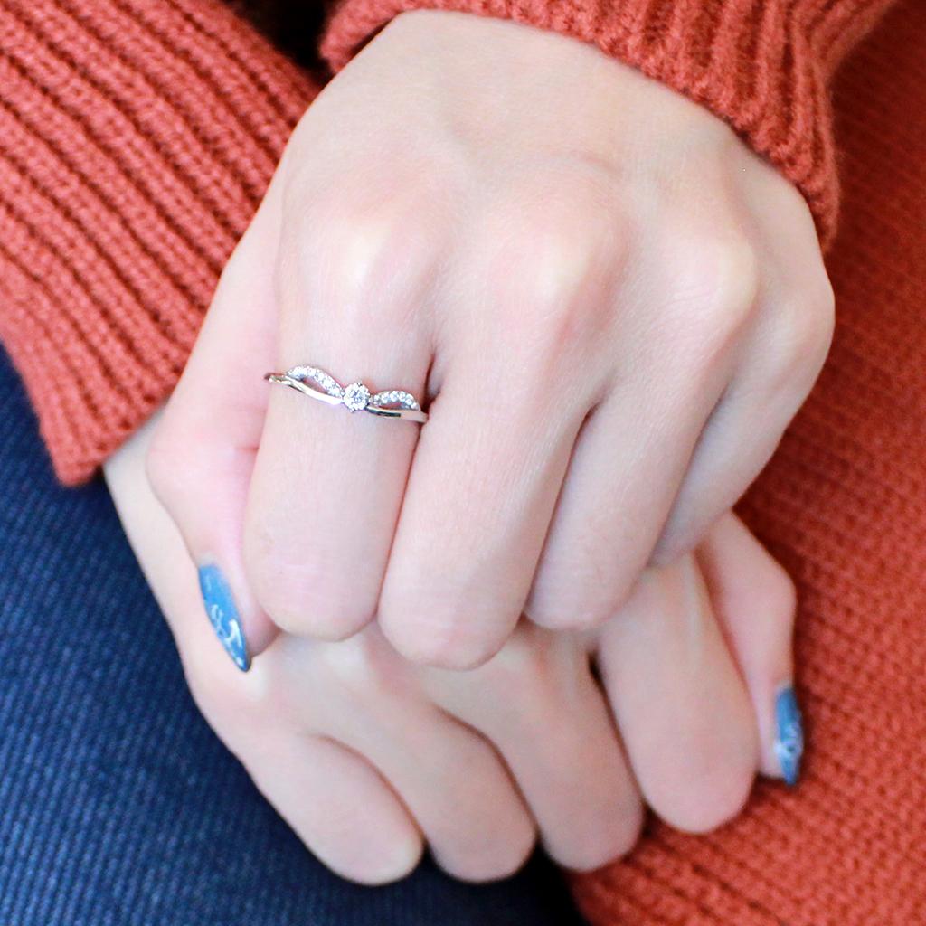 High polished (no plating) Stainless Steel Ring with AAA Grade CZ in Clear